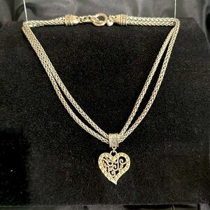 Elegant and RARE Brighton Two-Tone Heart Pendant Necklace with Heart Tin
